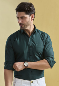 STONEBERG Men Solid Formal Dark Green Shirt
