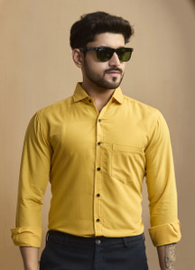 STONEBERG Men Solid Formal Yellow Shirt
