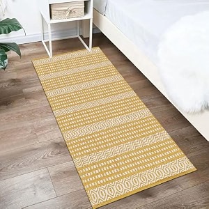 cotton carpet runner 22x60 inch for living room bedroom kids room kitchen bedside runner - yellow - s 2x5 feet