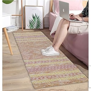 cotton carpet runner 22x60 inch for living room bedroom kids room kitchen bedside runner - yellow - db 2x5 feet