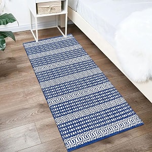 cotton carpet runner 22x60 inch for living room bedroom kids room kitchen bedside runner - blue - s new 2x5 feet