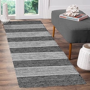 cotton carpet runner 22x60 inch for living room bedroom kids room kitchen bedside runner - black - mix 2x5 feet