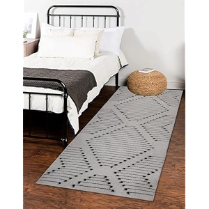 cotton carpet runner 22x60 inch for living room bedroom kids room kitchen bedside runner - fringe cut - grey 2x5 feet