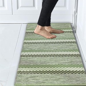 cotton carpet runner 22x60 inch for living room bedroom kids room kitchen bedside runner - green - zig-zag 2x5 feet