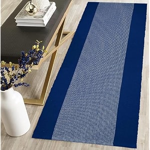 cotton carpet runner 22x60 inch for living room bedroom kids room kitchen bedside runner - blue - border 2x5 feet