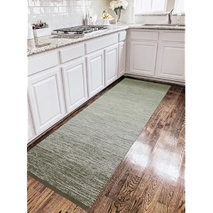 cotton carpet runner 22x60 inch for living room bedroom kids room kitchen bedside runner - green - g 2x5 feet