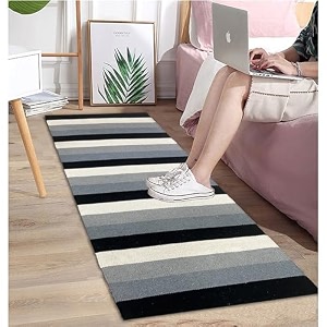 cotton carpet runner 22x60 inch for living room bedroom kids room kitchen bedside runner - black - s 2x5 feet