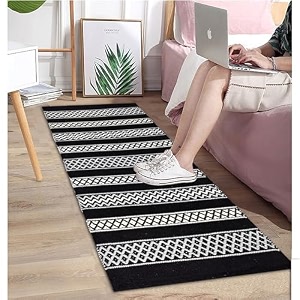 cotton carpet runner 22x60 inch for living room bedroom kids room kitchen bedside runner - black - d 2x5 feet