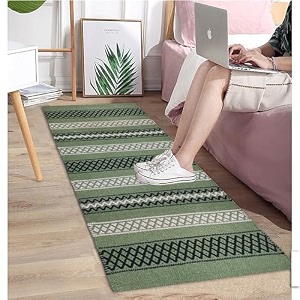 cotton carpet runner 22x60 inch for living room bedroom kids room kitchen bedside runner - green - d 2x5 feet