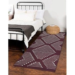 cotton carpet runner 22x60 inch for living room bedroom kids room kitchen bedside runner - fringe cut - maroon 2x5 feet
