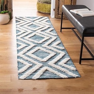 cotton carpet runner 22x60 inch for living room bedroom kids room kitchen bedside runner - blue - t 2x5 feet