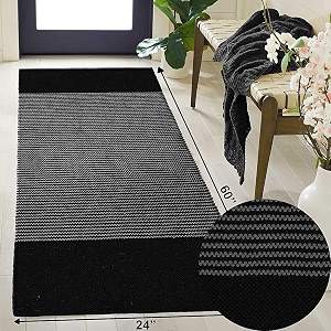 cotton carpet runner 22x60 inch for living room bedroom kids room kitchen bedside runner - black - s 2x5 feet