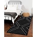 Cotton Carpet Runner 22x60 Inch for Living Room, Bedroom, Kids Room, Kitchen, Bedside Runner - (Fringe Cut - Black, 2x5 Feet)