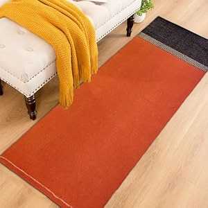 cotton carpet runner 24x72 inch for living room bedroom kids room kitchen bedside runner - orange 2x6 feet