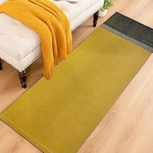 cotton carpet runner 24x72 inch for living room bedroom kids room kitchen bedside runner - yellow 2x6 feet