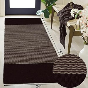 cotton carpet stripe pattern runner 22x60 inch for living room bedroom kids room kitchen bedside runner - coffee - s 2x5 feet