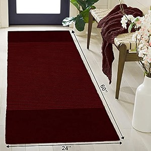 cotton carpet stripe pattern runner 22x60 inch for living room bedroom kids room kitchen bedside runner - wine - s 2x5 feet