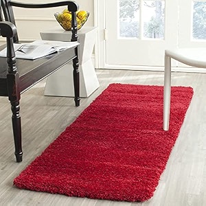 fluffy living room soft touch carpet comfy bedroom anti skid drawing kids room kitchen bedside runner - red 15x4 feet