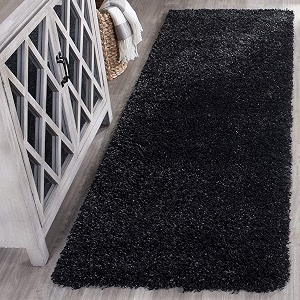 fluffy living room soft touch carpet comfy bedroom anti skid drawing kids room kitchen bedside runner - black 15x4 feet