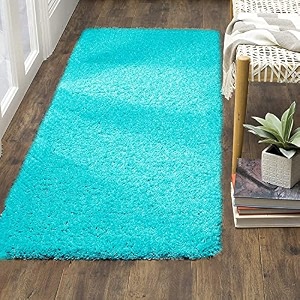 fluffy living room soft touch carpet comfy bedroom anti skid drawing kids room kitchen bedside runner - torquise 15x4 feet