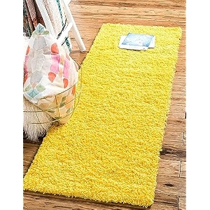 fluffy living room soft touch carpet comfy bedroom anti skid drawing kids room kitchen bedside runner - yellow 15x4 feet