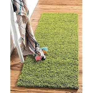 fluffy living room soft touch carpet comfy bedroom anti skid drawing kids room kitchen bedside runner - green 15x4 feet