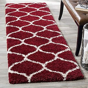 fluffy super ultra soft handmade shaggy carpet for living room bedroom hotel hall guest room bedside runner kitchen runner - red - mandir 2x3 feet