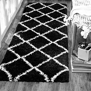 luxurious carpet design carpet microfiber hand woven and shag carpet with 2 inch pile for living room bed room - black - box 2x4 feet