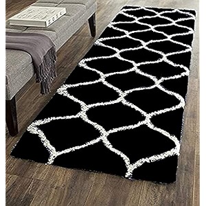 luxurious carpet design carpet microfiber hand woven and shag carpet with 2 inch pile for living room bed room - black - mandir 2x4 feet