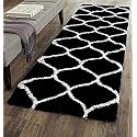 Luxurious Carpet Design Carpet Microfiber Hand Woven and Shag Carpet with 2 Inch Pile for Living Room Bed Room - (Black - Mandir, 2x4 Feet)