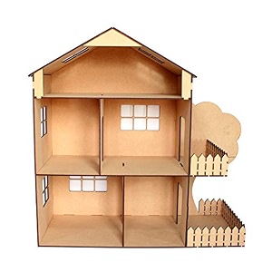 stonkraft wooden dollhouse doll play house big size - construction toy modeling kit - easy to assemble dollhouse plain - pine wood beige pack of 1 set