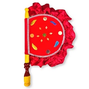 wooden handcrafted hand fanbeejna pankha with valvet cloth royalpunjabi hand-fan with wooden handle for home dcor amp travel use multi-color orange