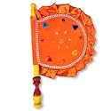 Wooden Handcrafted Hand Fan/Beejna Pankha with Valvet Cloth, Royal/Punjabi Hand-Fan with Wooden Handle for Home Décor &amp; Travel use (Multi-Color) (Orange)