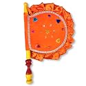 Wooden Handcrafted Hand Fan/Beejna Pankha with Valvet Cloth, Royal/Punjabi Hand-Fan with Wooden Handle for Home Décor & Travel use (Multi-Color) (Orange)