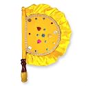 Wooden Handcrafted Hand Fan/Beejna Pankha with Valvet Cloth, Royal/Punjabi Hand-Fan with Wooden Handle for Home Décor &amp; Travel use (Multi-Color) (Yellow)