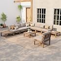 Stoog 11-Piece Patio Conversation Set, 8-Seats Outdoor Sectional Sofa Set - Modular &amp; Waterproof HIPS Frame, Quick-Dry Olefin Cushions, Teak