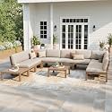 Stoog 11-Piece Patio Furniture Set, U-Shaped Modular Patio Sofa Set - Gap-Free &amp; No Shifting Design, HIPS Frame &amp; Olefin Cushions for All-Weather Use, Teak