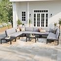 Stoog 11-Piece U-Shaped Patio Sectional Sofa Set, All-Weather Modular &amp; Convertible Patio Furniture - Create L-Shape or Straight Configurations, Black