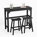 Stoog 3-Pieces Patio Bar Set, All-Weather HIPS Outdoor Bar Stools Set of 2, Counter Height Bar Table with Waterproof Top, Never Fade or Rot, Black