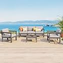Stoog 6-Piece Modular Outdoor Sectional Sofa Set, All-Weather Patio Furniture - Waterproof HIPS Frame with Quick-Dry Olefin Cushions, Grey