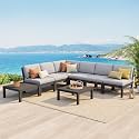 Stoog 8-Piece Patio Sectional Sofa Set, L-Shaped Modular Outdoor Furniture Set - All-Weather Waterproof HIPS Frame &amp; Quick-Dry Olefin Cushions, Black