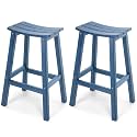 Stoog All-Weather Bar Stools Set of 2, 28" Outdoor Barstools with 400 lbs Capacity, Low Maintenance HIPS Patio Furniture for Kitchen Counter, Deck &amp; Garden, Blue
