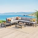 Stoog Modular L-Shaped Sectional Sofa Set, 8-Piece All-Weather Patio Furniture - Waterproof HIPS Frame &amp; Quick-Dry Olefin Cushions, Grey