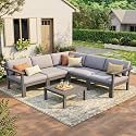 Stoog Patio Furniture Set, 6-Piece All-Weather Outdoor Sectional Sofa Set - Modular &amp; Waterproof HIPS Frame, Quick-Dry Olefin Cushions, Grey