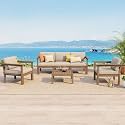 Stoog Patio Furniture Set, 6-Piece Modular Outdoor Sectional Sofa - Convertible Layout, Waterproof HIPS Frame &amp; Quick-Dry Olefin Cushions, Teak