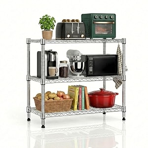 storack 3 tier heavy duty storage rack for pantry garage amp utility organization  wide chrome wire rack  adjustable metal shelf stand for home amp shop  300 kg load capacity  68 x 43 x 76 cm