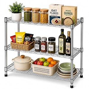 storack 3 tier chrome storage rack for kitchen pantry amp countertop organization  heavy duty wire shelves  adjustable metal utility shelf for home amp office  300 kg load capacity  61 x 36 x 76 cm
