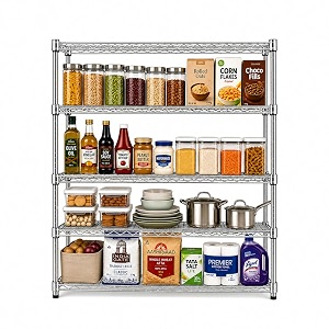 storack 4 tier heavy duty storage rack for kitchen pantry amp shop organization  adjustable chrome wire shelving unit  metal utility shelf stand  400 kg load capacity  75 x 35 x 120 cm