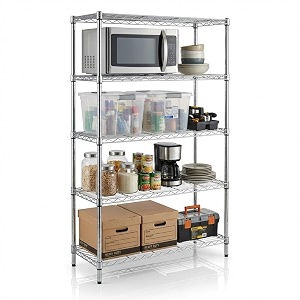 storack 5 tier heavy duty storage rack for kitchen garage amp office organization  boltless chrome wire shelving unit  adjustable metal utility shelf stand  69 x 43 x 183 cm  multipurpose organizer