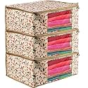 Storage bag Set of 3 Foldable Saree Covers with Transparent Window and Zipper - Wardrobe Organizer for Lehengas, Suits, Dresses, &amp; Clothes Storage Bag with Dust Protection (Pack of 3)